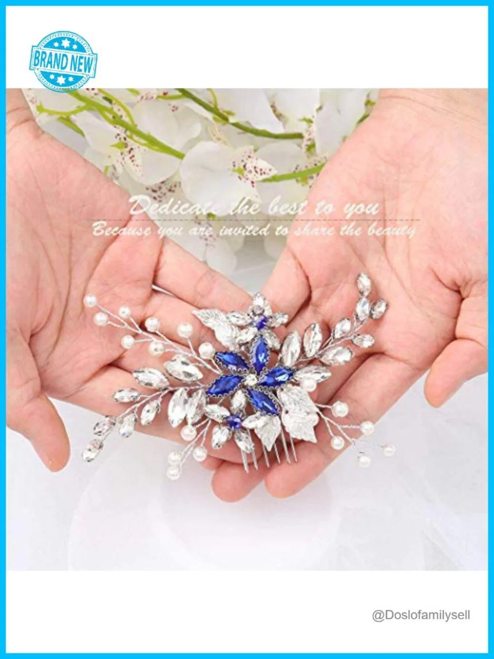 Blue Rhinestone Wedding Hair Comb Bridal Hair Accessory
